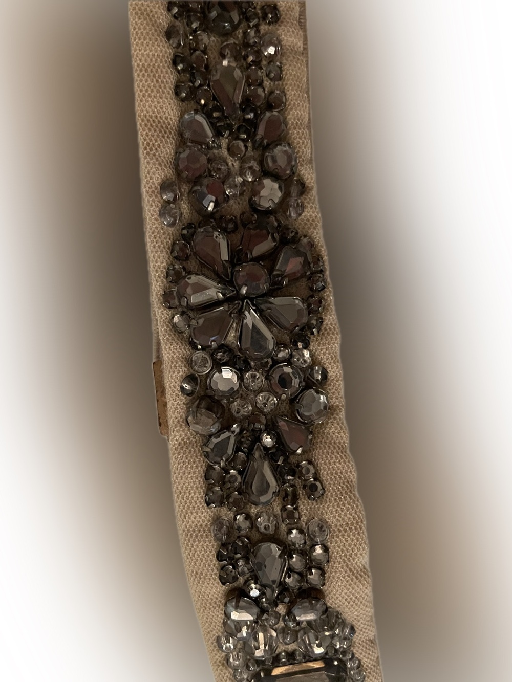 Embellished Beaded Stretch Belt - Smoky Gray Crystal Detail